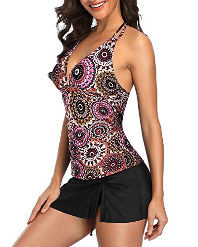 Stylish 2 Piece Swimsuit Tummy Control Tankini Halter V Neck for Women