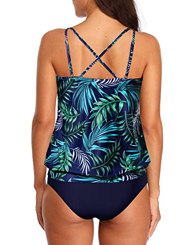 Two Piece Bathing Suits Tummy Control Blouson Tankini Swimsuits for Women