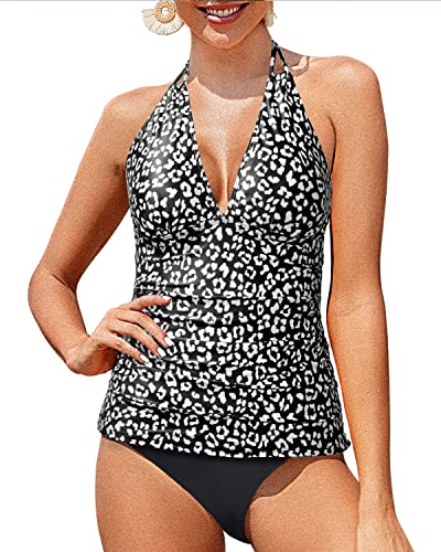 Flattering Halter Tankini Women's V Neck Two Piece Swimsuits with Tummy Control