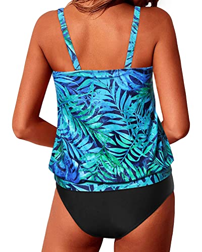 Two Piece Blouson Tankini Swimsuits for Women Loose Fit Swimwear