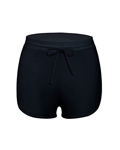 Womens Drawstring Swimsuit Bottoms Board Shorts Swim Shorts-Black