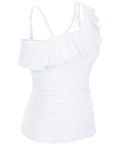 Front Ruched Strapless Bathing Suit Tops Tummy Control Swimsuit Tops-White