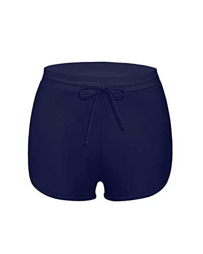 Adjustable Drawstring Swim Bottoms Board Shorts Swim Shorts-Navy Blue