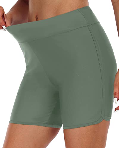 High Waisted Swim Shorts Tummy Control Swim Boy Shorts For Women-Army Green
