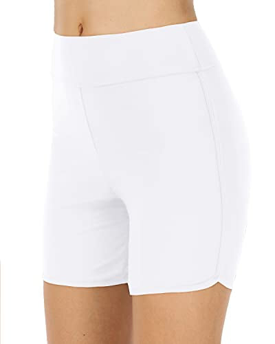 High Waisted Swim Shorts Tummy Control Tankini Shorts-White