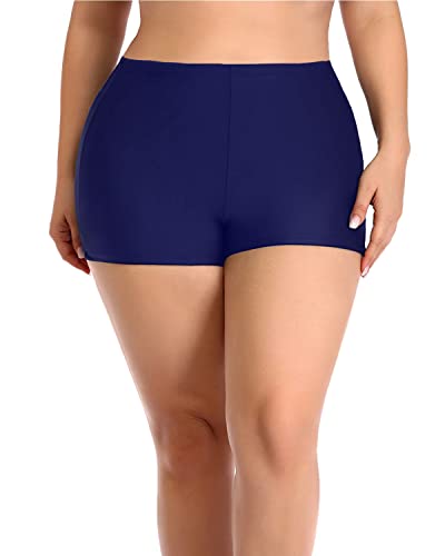Slimming Blouson Tankini Tops Swim Shorts For Plus Size Women-Navy Blue