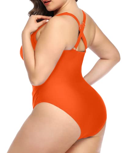 Push Up Padded Bra Plus Size Ruched One Piece Swimsuit-Neon Orange