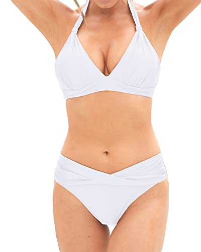 Push Up Bikini Set Halter Swimsuit Two Piece Bathing Suits For Women-White