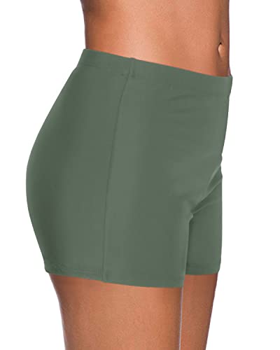 Women's Breathable Mid-Waisted Tankini Bottoms Swimsuit-Army Green