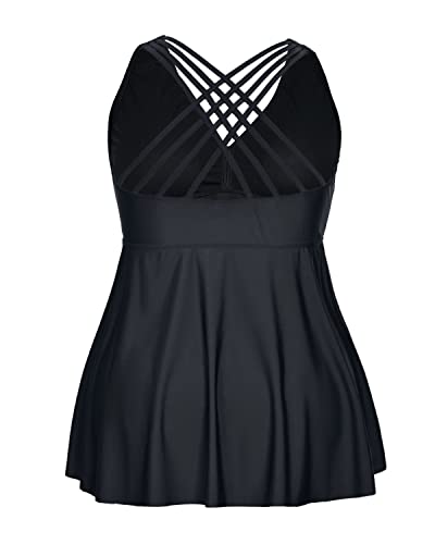 Plus Size Padded Flowy Bathing Suit Top For Women Flyaway Hem-Black