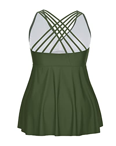 Plus Size V Neck Tankini Top Padded Bras For Women-Army Green