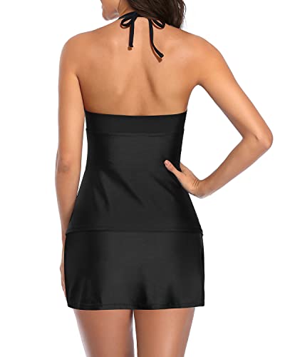 Strapless Tankini Swimsuit Skirted Bottom For Women-Black