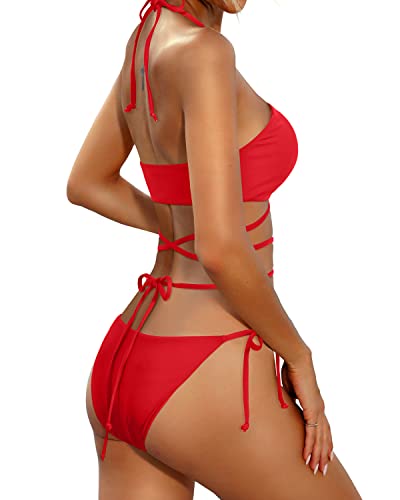 Cheeky Bathing Suits Strappy Swimsuits For Women-Red