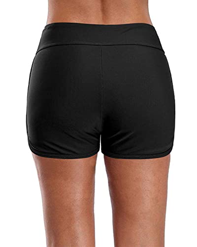 Womens Drawstring Swimsuit Bottoms Board Shorts Swim Shorts-Black