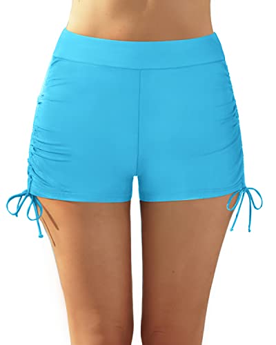 High Waisted Swim Bottom Tummy Control Board Shorts For Women Swimwear-Blue