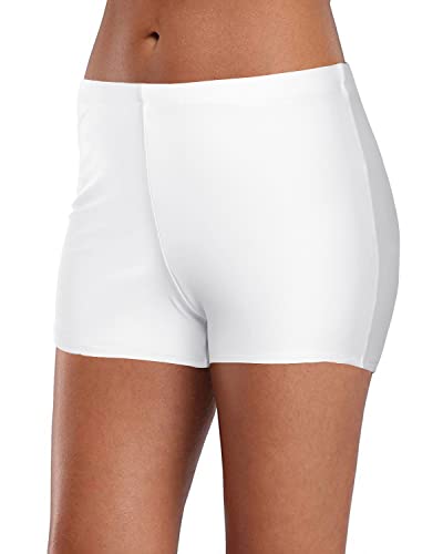 Women's Elastic Waist Board Shorts For Swimming-White