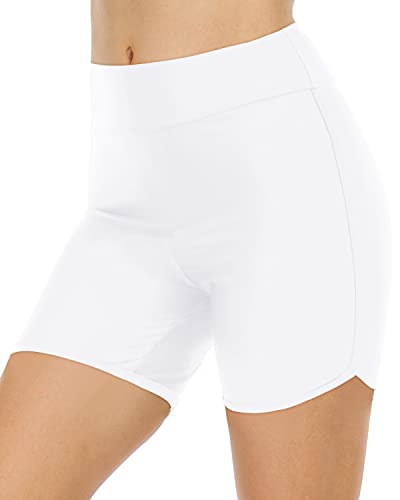 High Waisted Swim Shorts Tummy Control Tankini Shorts-White