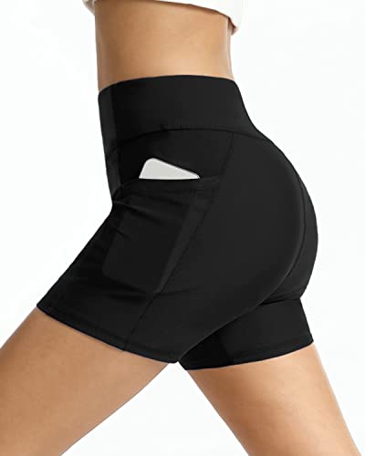 Swimming High Waisted Swim Bottoms Tummy Control For Women-Black