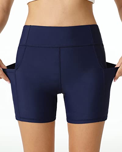High Waisted Swim Shorts Tummy Control Bathing Suit Bottoms Swim Bottoms-Navy Blue