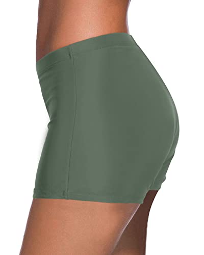 Women's Breathable Mid-Waisted Tankini Bottoms Swimsuit-Army Green