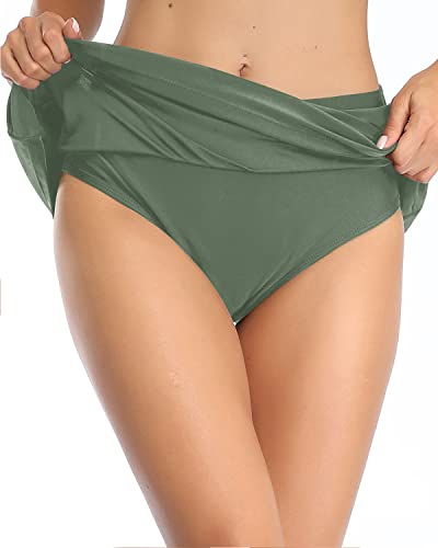 Full Coverage Swimming Skirt Bottoms For Women-Olive Green