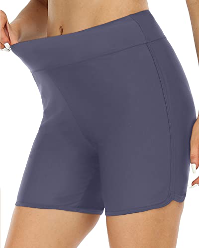 Women's High Waisted Swim Shorts Tummy Control Boyshorts-Grey