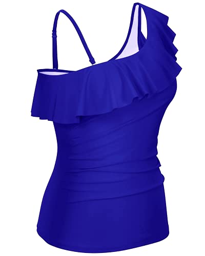 Slimming One Shoulder Tankini Top Perfect For Long Torso-Royal Blue