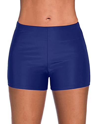 Tankini Bottoms Built-In Board Shorts For Women-Blue