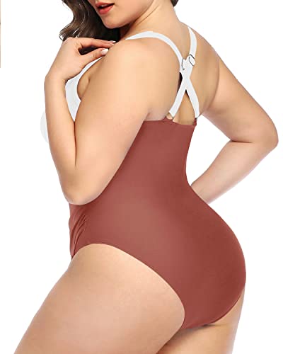 Push Up Padded Bra Plus Size Swimsuit High Waisted Line For Women-Whtie Yellow Brown