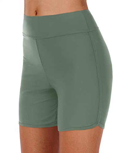High Waisted Swim Shorts Tummy Control Swim Boy Shorts For Women-Army Green