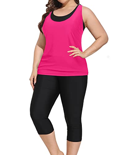 Tankini Tops Sports Bra And Swim Capris Plus Size For Women-Neon Pink