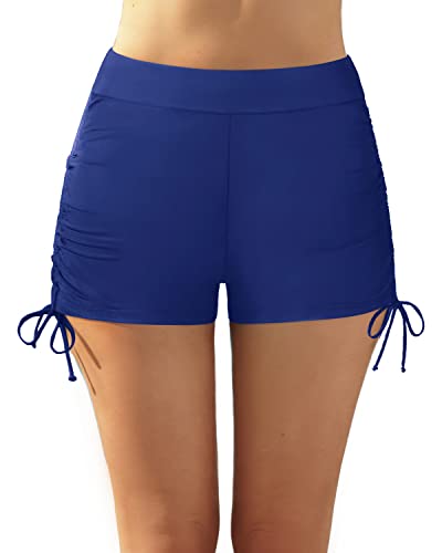 Women's Swim Shorts Tummy Control Boy Shorts High Waisted Swim Bottom-Blue