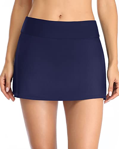 A-Line Built-In Brief Swim Skirts For Women-Navy Blue