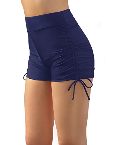 Ruched Bathing Suit Shorts Tummy Control Swim Shorts For Women Swimwear-Navy Blue