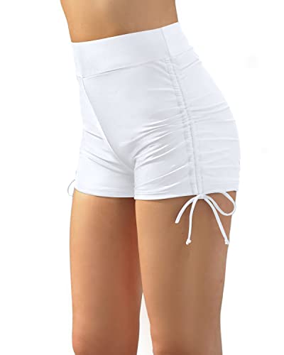 Women's Bathing Suit Bottoms Board Shorts High Waisted Swim Bottom-White