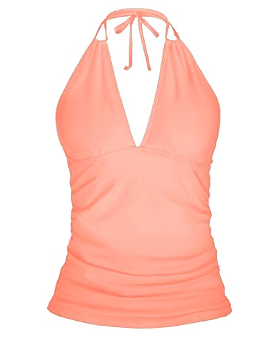 Charming Adjustable Backless Self Tie Tankini Tops For Women Swimwear-Coral Pink