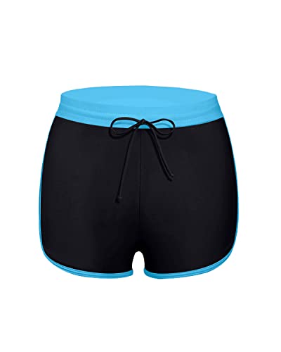 Mid Waist Tummy Control V Slit Swim Bottoms Swim Shorts-Black