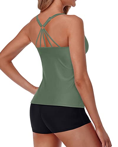 Modest Athletic Swimwear 2 Piece Tankini Swimsuits For Women-Olive Green