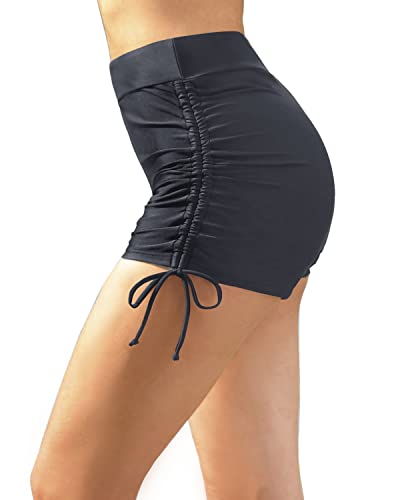 High Waisted Bathing Suit Bottoms Tummy Control Swim Shorts For Women Swimwear-Grey