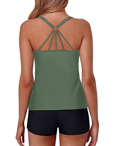 Modest Athletic Swimwear 2 Piece Tankini Swimsuits For Women-Olive Green