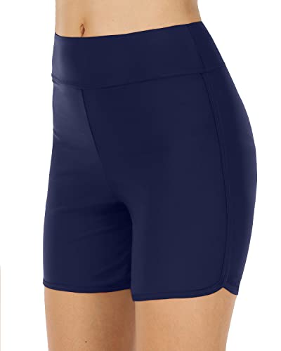 High Waisted Swim Bottoms For Women Tummy Control Boyshorts-Navy Blue