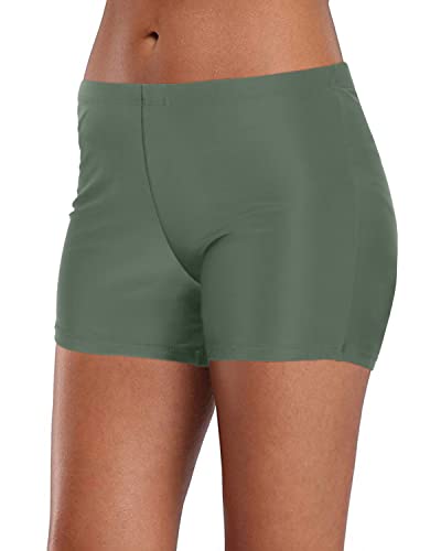 Women's Breathable Mid-Waisted Tankini Bottoms Swimsuit-Army Green