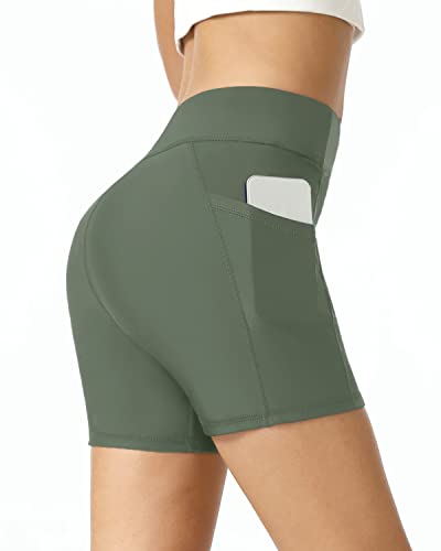 Tummy Control Swim Shorts For Women Tankini Bottom-Army Green