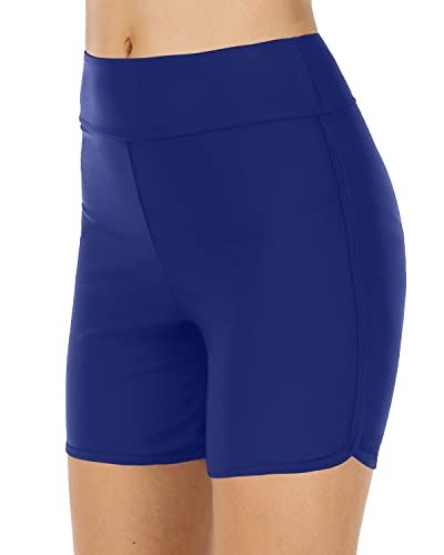 Women's High Waisted Swimsuit Bottom Tummy Control Boyshorts-Blue