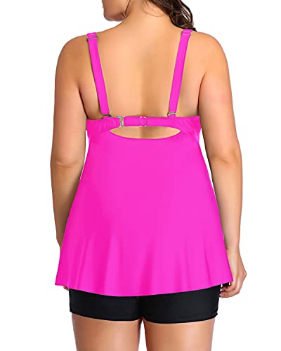 Women's Plus Size Tankini Swimsuits Flyaway Bathing Suits 2 Piece Swimwear-Hot Pink