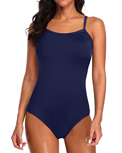 Women's Modest Full Coverage Sporty Swimsuits-Navy Blue