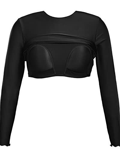 High Neck Long Sleeve Rash Guard For Women-Black