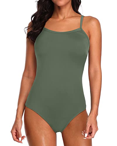 Women's Fly Back Squared Neckline Athletic Swimsuits-Olive Green