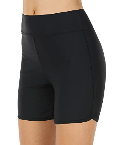 Women's High Waisted Swim Shorts Tummy Control Boyshorts-Black