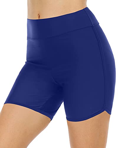 Women's High Waisted Swimsuit Bottom Tummy Control Boyshorts-Blue